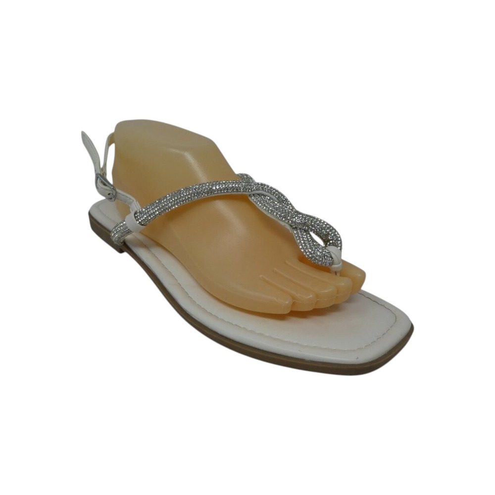 Seychelles Low Key Sandals Womens 11 White Rhinestone Flat Square‎ Toe